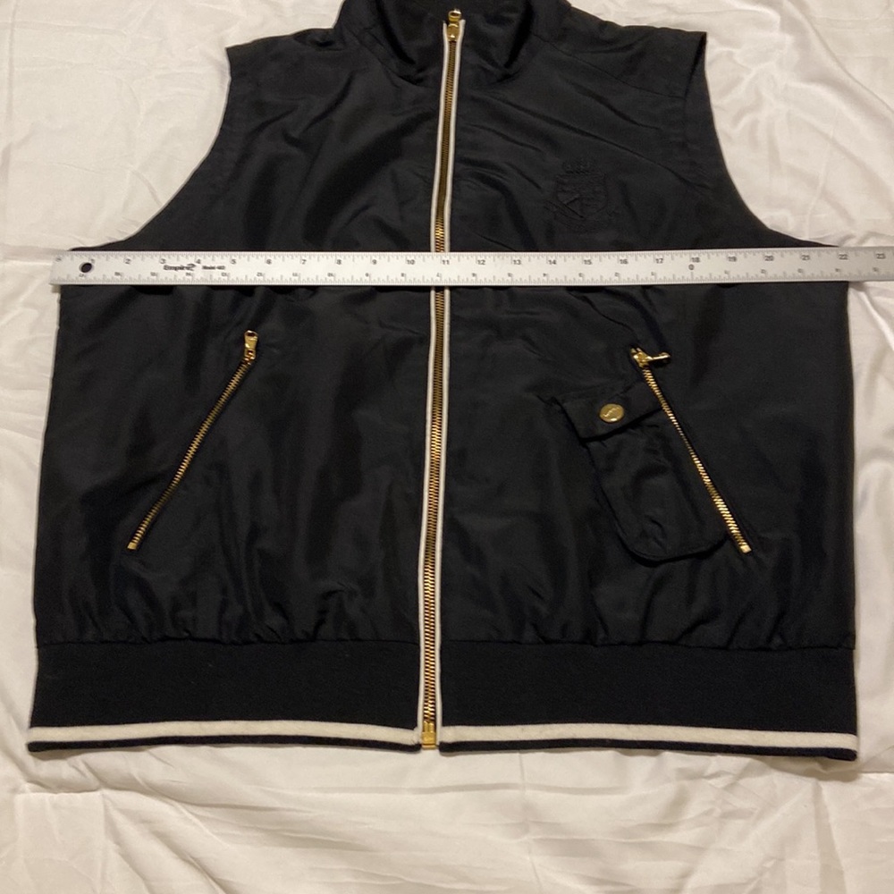 Lauren Ralph Lauren Black Utility Vest Gold Zip Logo Minimal Chic XL Lightweight - Picture 9 of 15